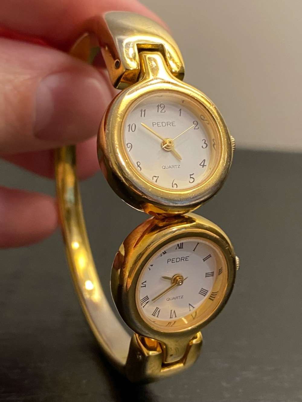 Vintage Pedre Dual Time Quartz Movement Gold-Tone Bangle Watch